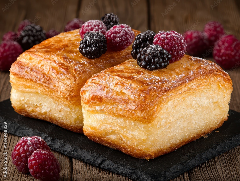Delicious Pastry with Fresh Berries and Powdered Sugar Delicious Pastry with Fresh Berries and Powdered Sugar