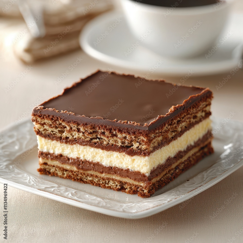 Delicious Chocolate Layer Cake on White Plate Delicious Chocolate Layer Cake on White Plate