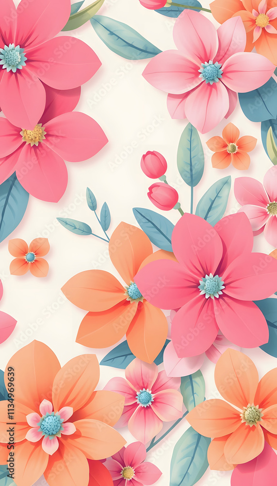 Paper Flowers, Spring Background, Floral Pattern Paper Flowers, Spring Background, Floral Pattern