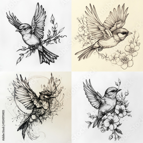 Little bird flying Tattoo idea sketch