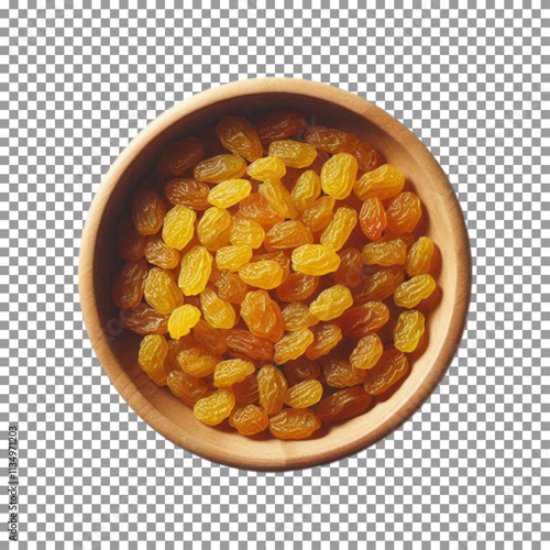 Golden Raisins in Wooden Bowl - Healthy Snack Option on transparent background, png, psd
