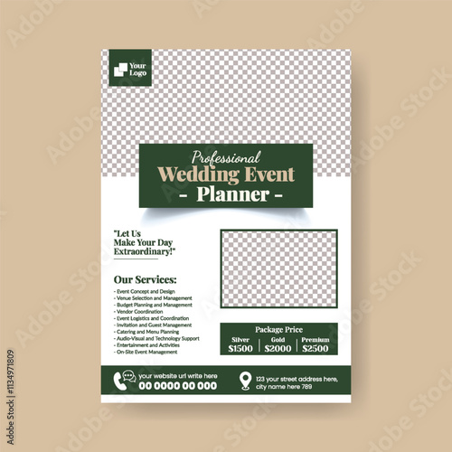 Wedding planner vertical print flyer or poster editable template, Event coordinator, wedding anniversary, marriage ceremony celebration luxury flyer or poster, leaflet, valetine day print flyer poster