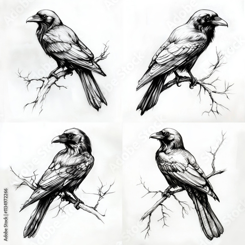 RAven sitting on a branch Tattoo idea sketch