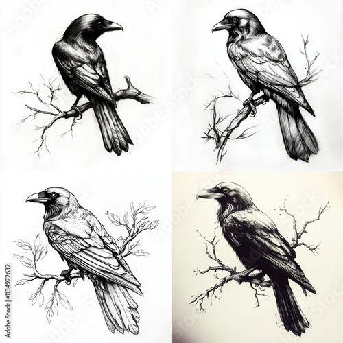 RAven sitting on a branch Tattoo idea sketch