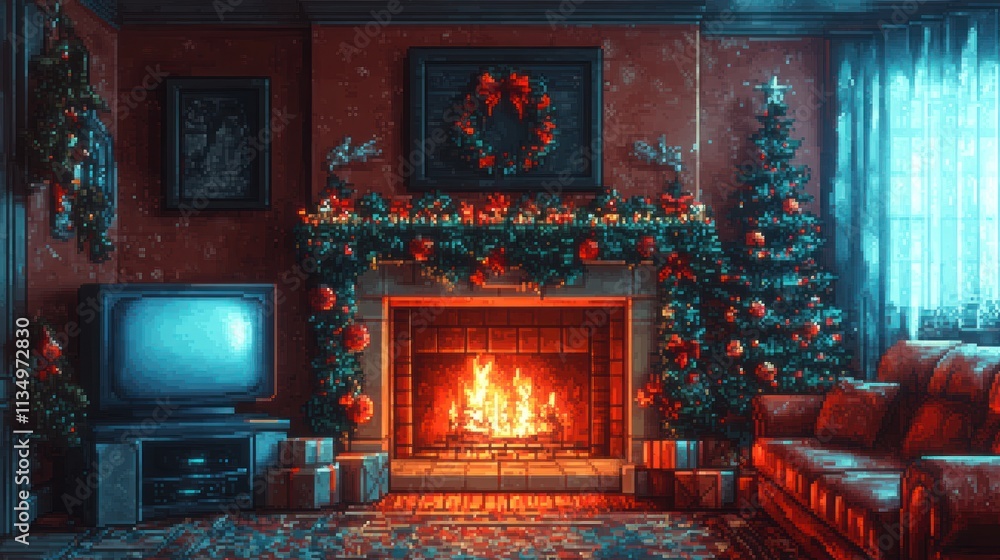 The cozy living room, with a Christmas tree and decor, is warm and inviting for gatherings