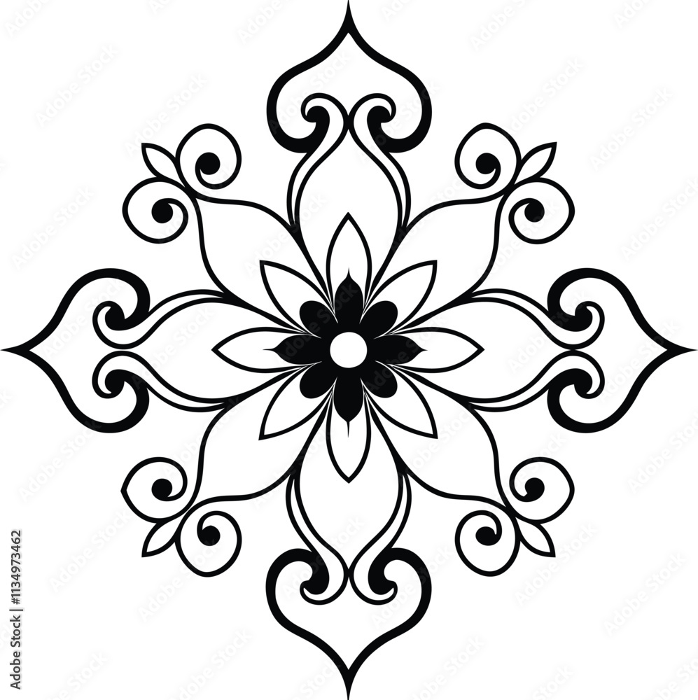 A black and white floral pattern, white background silhouette vector art illustration A black and white floral pattern, white background silhouette vector art illustration
