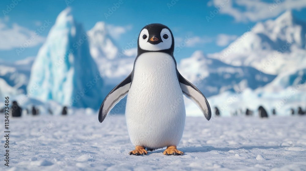 Fototapeta premium Playful Penguin Waddling with Head Tilted