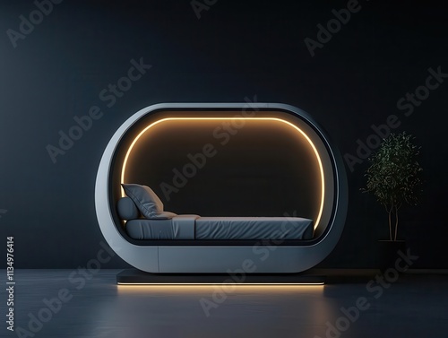 Sleep pod with dynamic lighting that adjusts to circadian rhythms, wellnessfocused photo