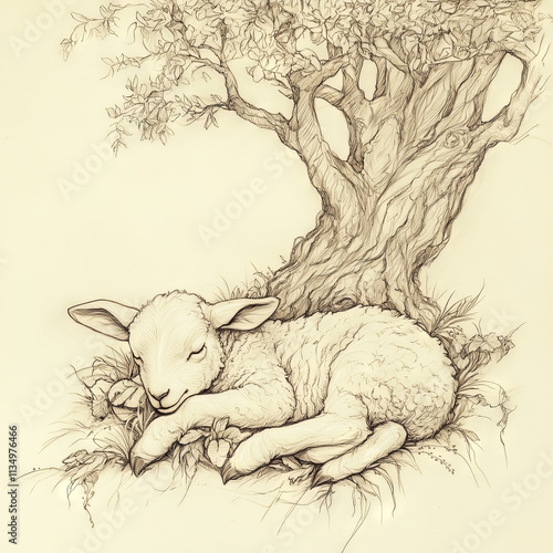 Sheep under the tree Tattoo idea sketch