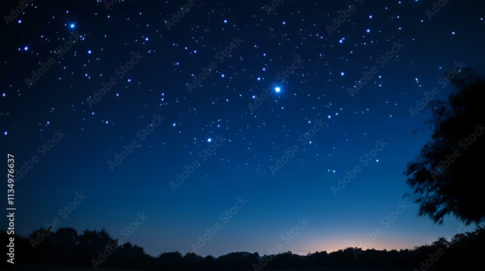 Glittering sapphire lights with serene bokeh across a clear night sky, constellations forming intricate patterns Glittering sapphire lights with serene bokeh across a clear night sky, constellations forming intricate patterns