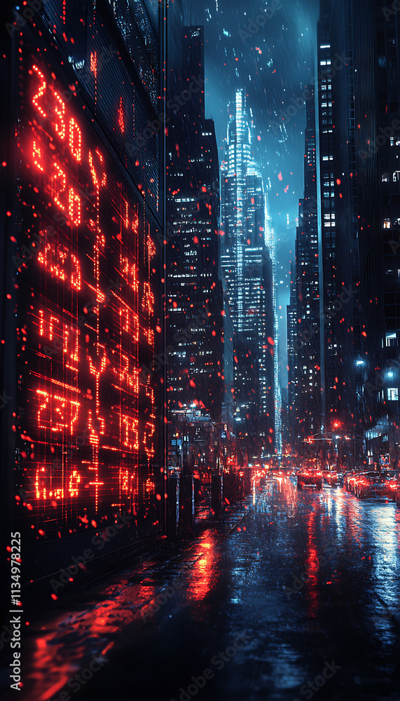 Fototapeta premium A illustration depicting the collapse of stock market values, with falling stock charts, crashing numbers, and a sense of economic turmoil, symbolizing a financial crisis