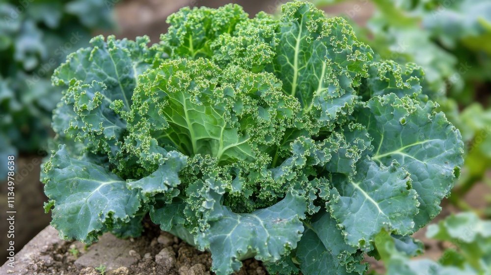 Organic kale growing in raised garden Organic kale growing in raised garden