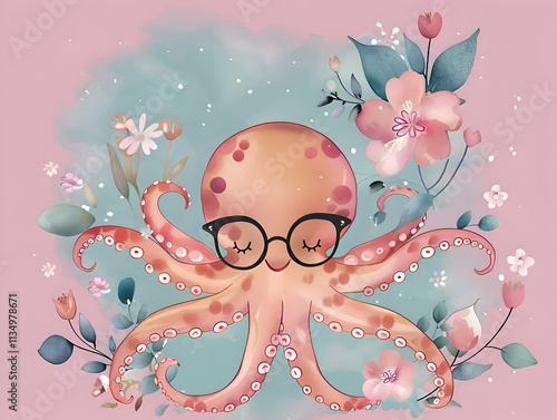  Quirky Octopus with Glasses: A Cute and Creative Ocean Adventure photo