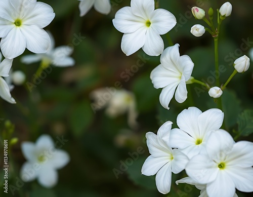 there are many white flowers that are growing in the garden. #1134978691