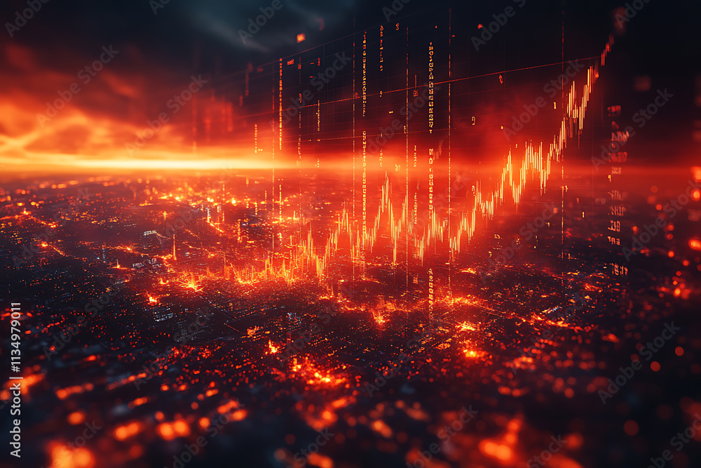Naklejka premium A illustration depicting the collapse of stock market values, with falling stock charts, crashing numbers, and a sense of economic turmoil, symbolizing a financial crisis