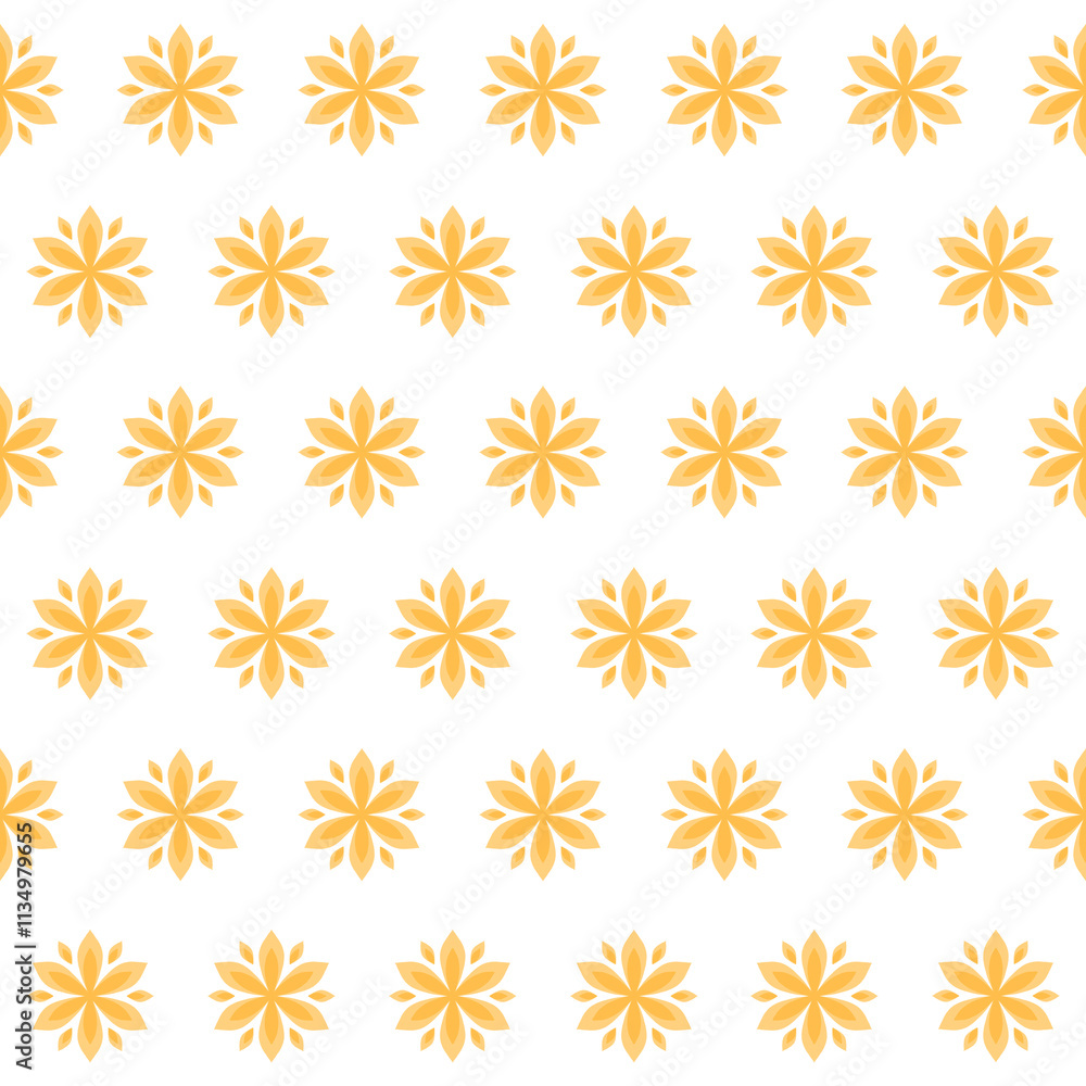 Minimalist repetitive seamless yellow flower pattern on white background Minimalist repetitive seamless yellow flower pattern on white background