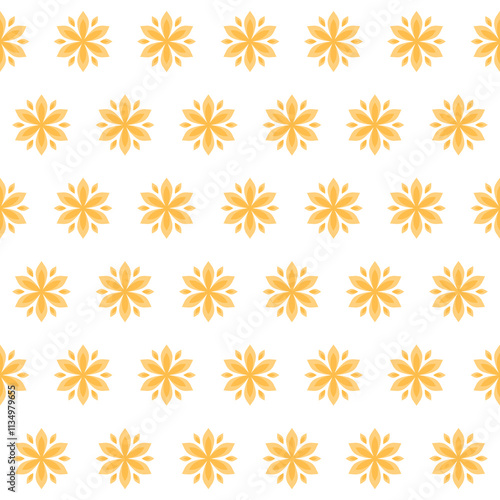 Minimalist repetitive seamless yellow flower pattern on white background