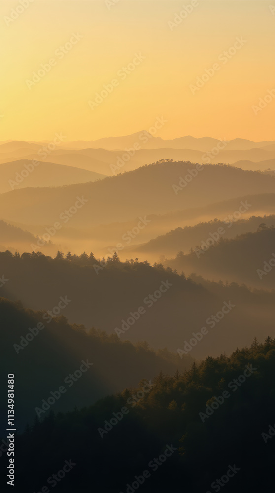 Rolling Hills at Golden Hour with Warm Light and Subtle Mist Rolling Hills at Golden Hour with Warm Light and Subtle Mist