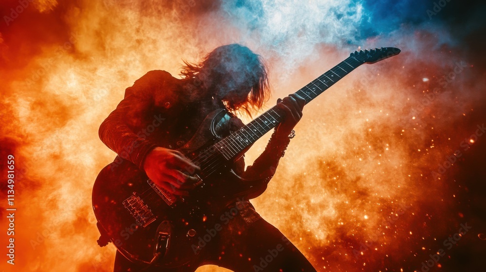 Rock guitarist shredding in a high-energy concert Rock guitarist shredding in a high-energy concert
