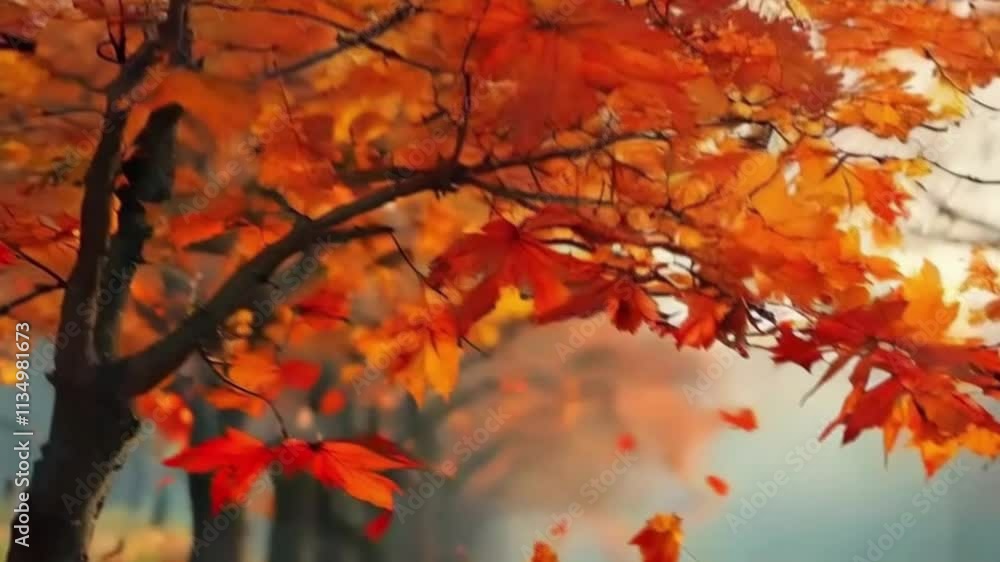 Autumn leaves falling to reveal bare branches Autumn leaves falling to reveal bare branches