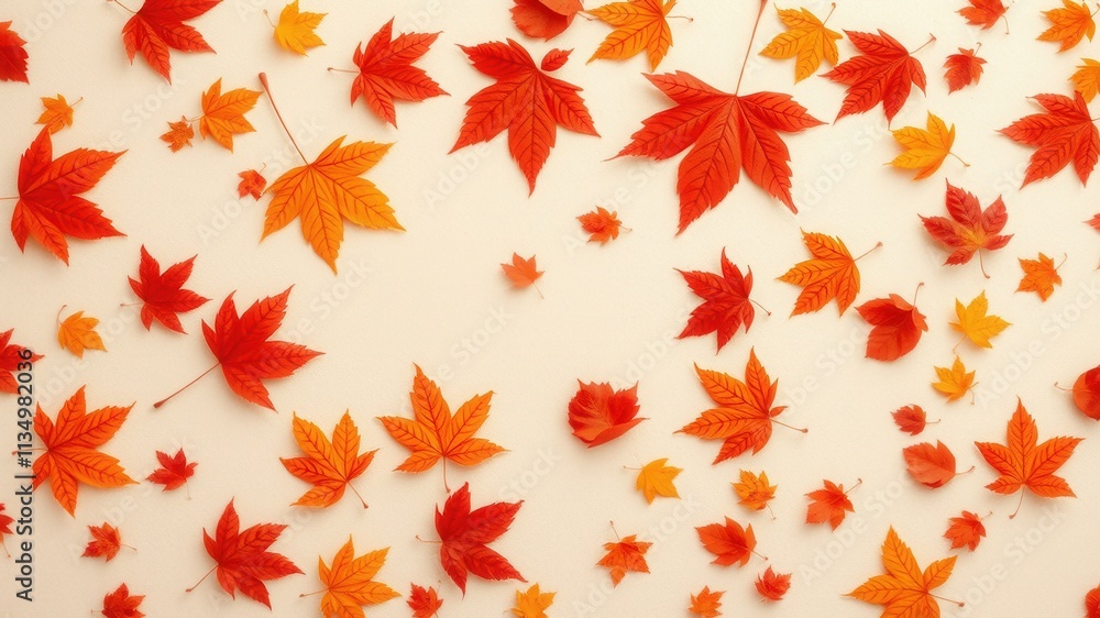 A delicate scattering of autumn leaves in vibrant orange and crimson hues, artistically arranged on a soft, creamy background, evoking the beauty and serenity of the changing seasons. A delicate scattering of autumn leaves in vibrant orange and crimson hues, artistically arranged on a soft, creamy background, evoking the beauty and serenity of the changing seasons.