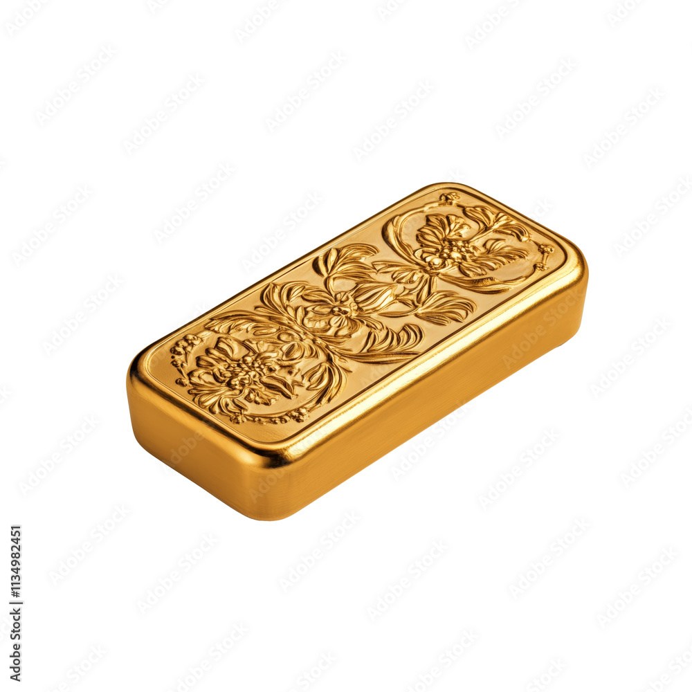 A gleaming gold ingot with detailed carvings, symbolizing wealth and fortune A gleaming gold ingot with detailed carvings, symbolizing wealth and fortune