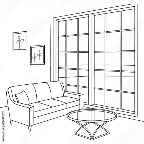 Living room  drawing for kids and adults coloring page