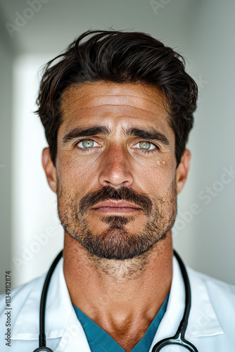 Portrait of a Confident Doctor in Scrubs with Stethoscope, Capturing Dedication and Professionalism in Healthcare Setting