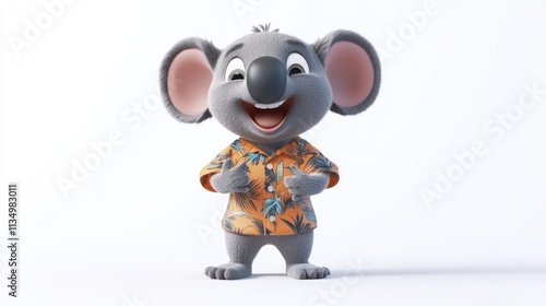 Happy cartoon koala giving thumbs up, wearing Hawaiian shirt. (1) photo