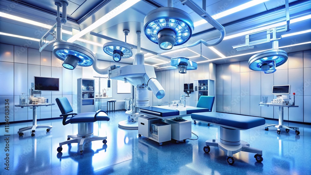 Futuristic Medical Operating Room with Cutting-Edge Technology and Robotic Systems for Enhanced Surgical Precision and Patient Care in a High-Tech Healthcare Environment Futuristic Medical Operating Room with Cutting-Edge Technology and Robotic Systems for Enhanced Surgical Precision and Patient Care in a High-Tech Healthcare Environment