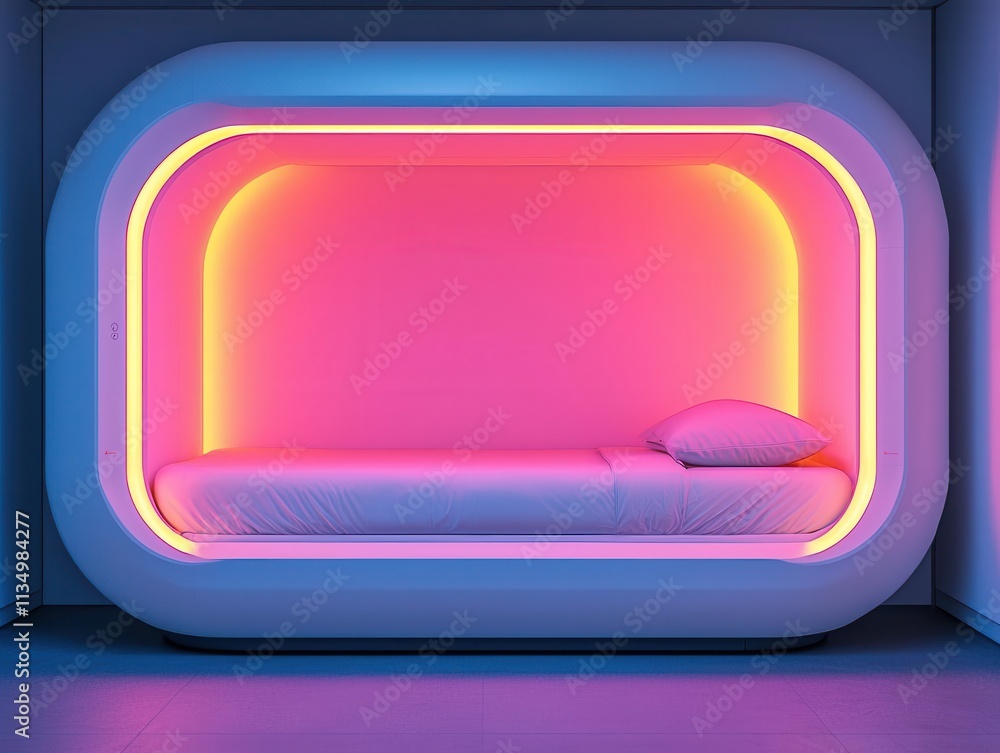 Smart sleep pod with temperature control, touchscreen interface, urban retreat Smart sleep pod with temperature control, touchscreen interface, urban retreat