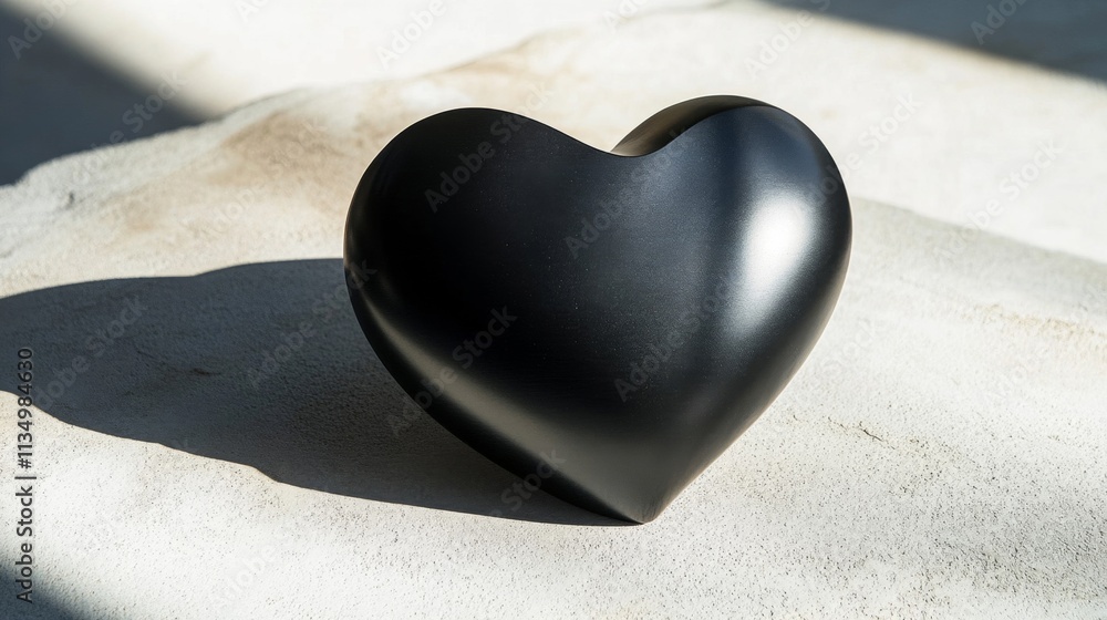 Fototapeta premium Black Heart Shaped Object Rests on Light Surface