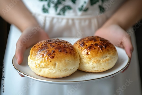 Gluten Intolerance Symptoms in Young Woman with Stomach Ache Refusing Bread Slice at Breakfast photo