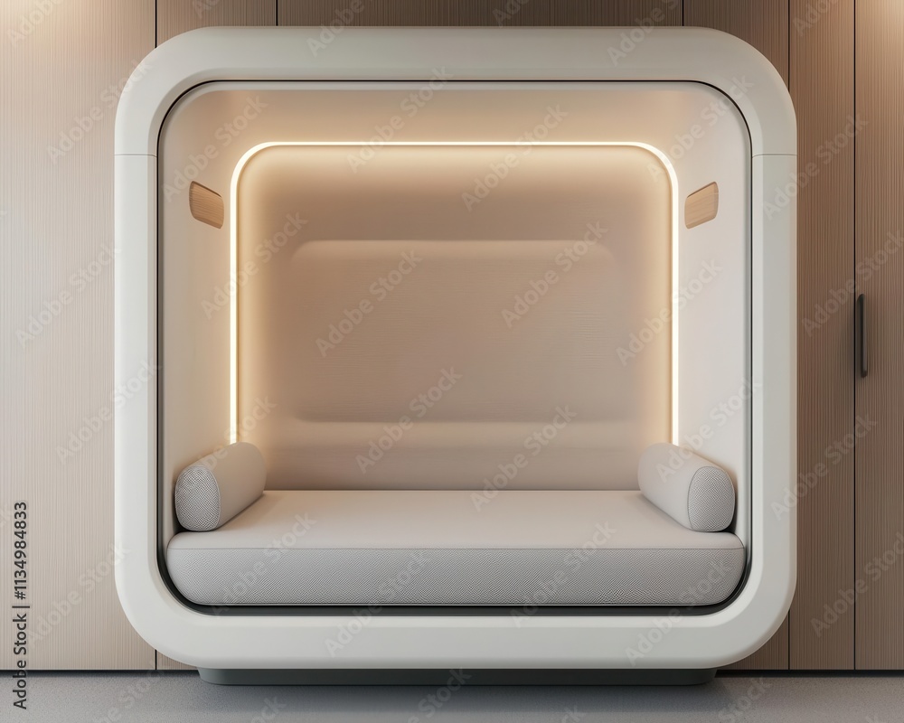 Compact sleep pod designed for business travelers, efficient and calming Compact sleep pod designed for business travelers, efficient and calming