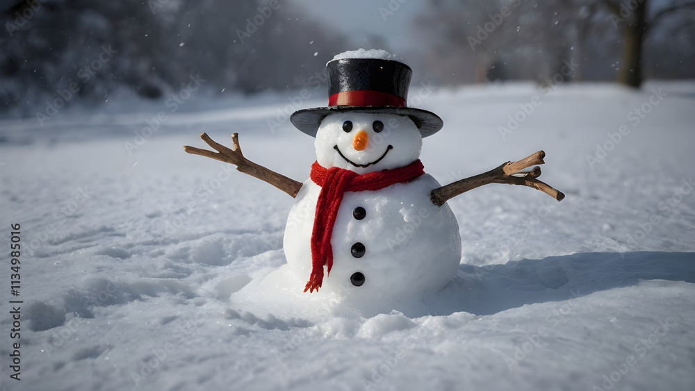 Snowman With Long Hat And Red Scarf Snowman With Long Hat And Red Scarf