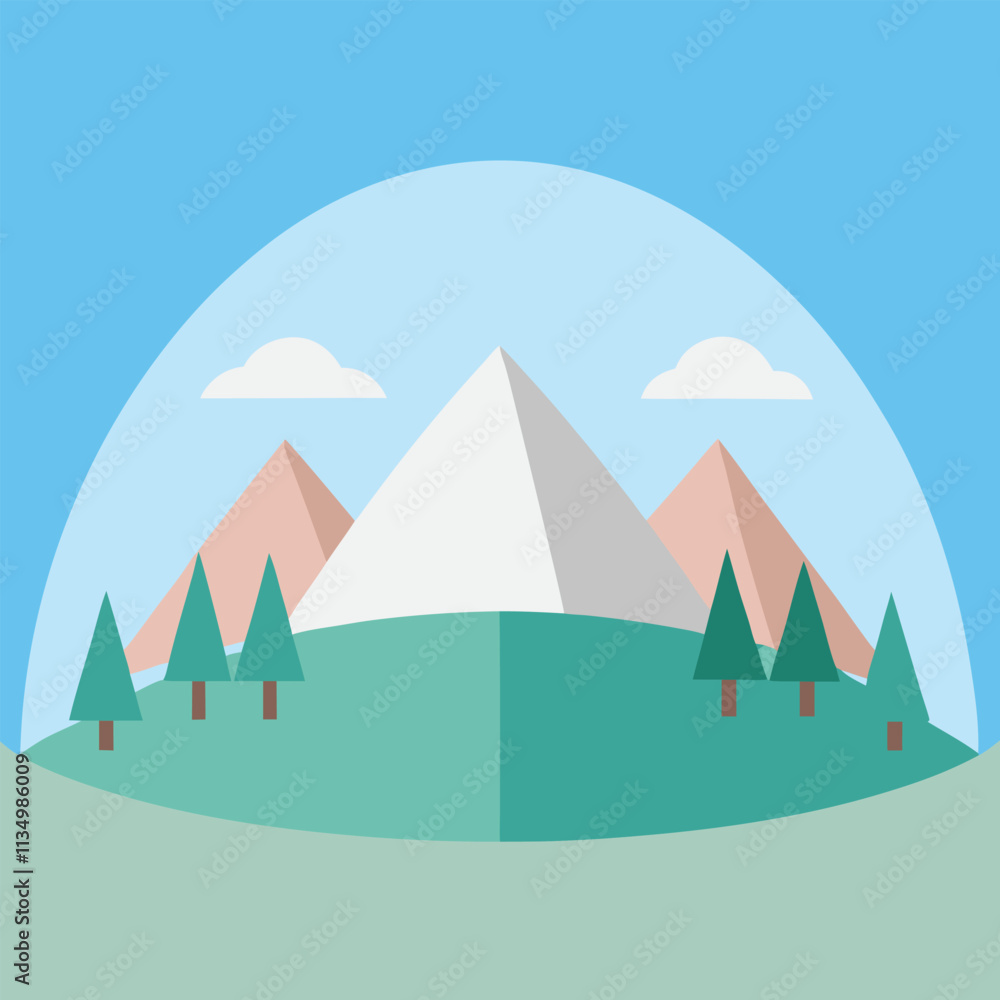 a vector serene flat design of dome mountains with smooth, rounded peaks and gentle slopes a vector serene flat design of dome mountains with smooth, rounded peaks and gentle slopes