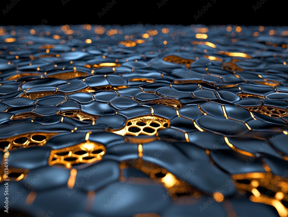 Obraz premium Abstract Dark Blue Gold Hexagon Pattern Texture Background