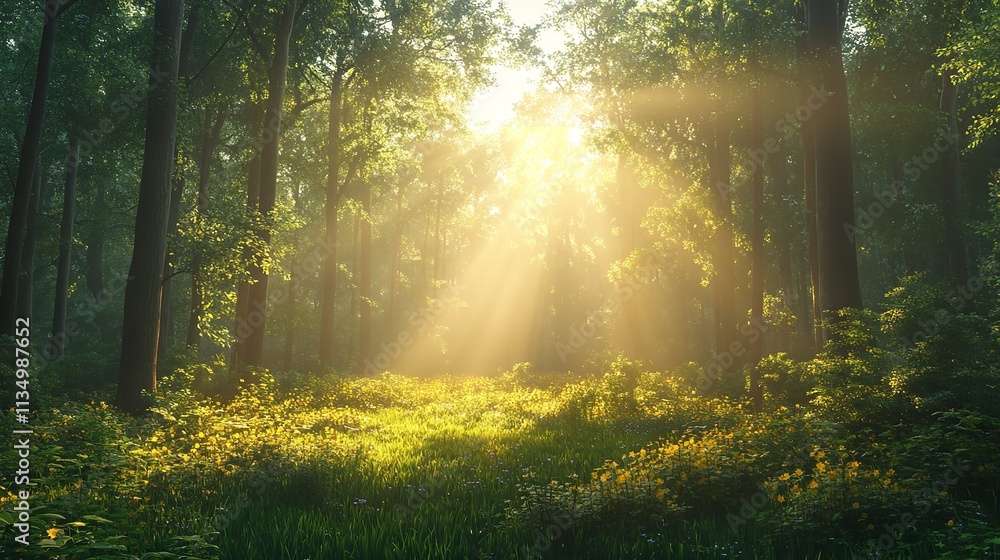 Obraz premium Sunlight Rays in Green Forest