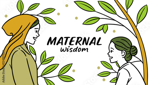 Mother's Day Illustration:  Generational Wisdom, Green Leaves.