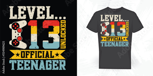 Level 13 Unlocked Official Teenager Funny Gaming Lover Vintage Game T-shirt Design