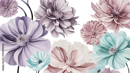 beautiful pattern with flowers, flat design illustration