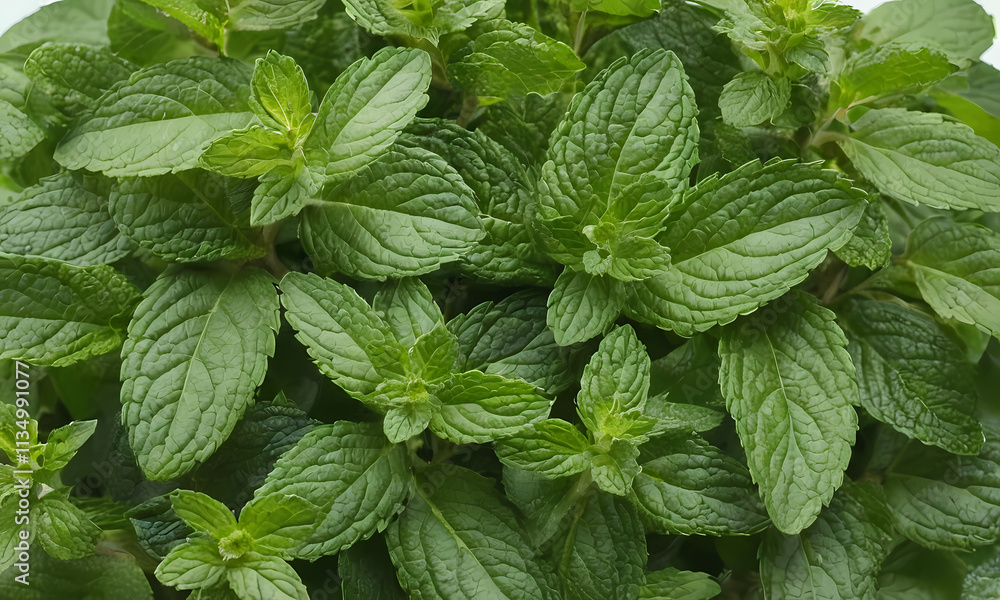 Fresh Mint Leaves: A close-up view of lush, vibrant green mint leaves, capturing their refreshing texture and aromatic essence. Perfect for culinary and medicinal purposes. Fresh Mint Leaves: A close-up view of lush, vibrant green mint leaves, capturing their refreshing texture and aromatic essence. Perfect for culinary and medicinal purposes.