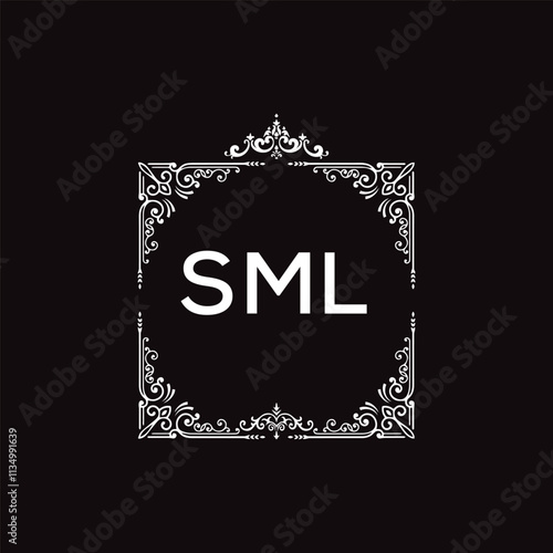 SML letter logo design with black background in illustrator, vector logo modern alphabet font overlap style. calligraphy designs for logo, Poster, Invitation, etc.	 photo