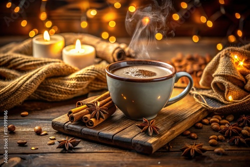 Wallpaper Mural Cozy Low Light Photography of Hot Milk with Chocolate and Spice on a Rustic Table, Warm Beverage, Comforting Drink, Winter Treat, Indulgence, Relaxation, and Mood Lighting Torontodigital.ca