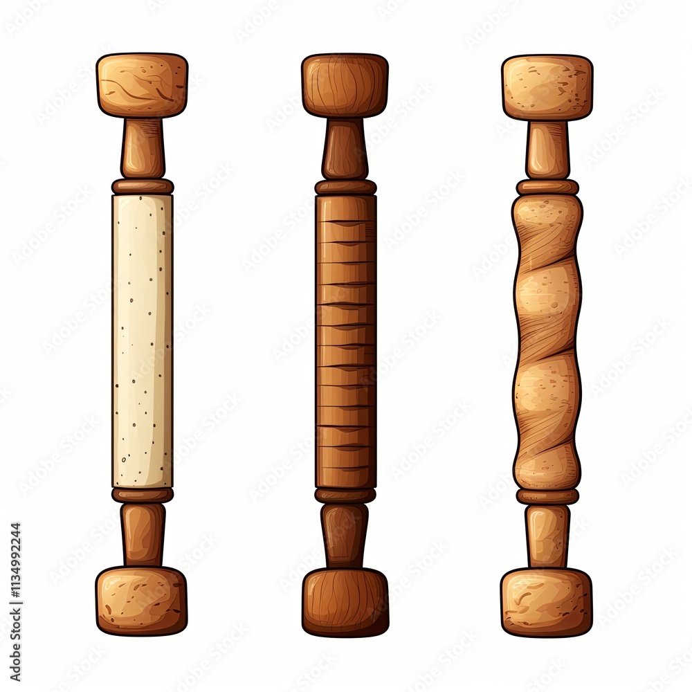 Illustration of set of rolling pin on white background Illustration of set of rolling pin on white background