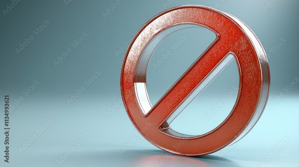A prominent red no symbol rests on a soft blue surface, radiating creativity and defiance in design A prominent red no symbol rests on a soft blue surface, radiating creativity and defiance in design