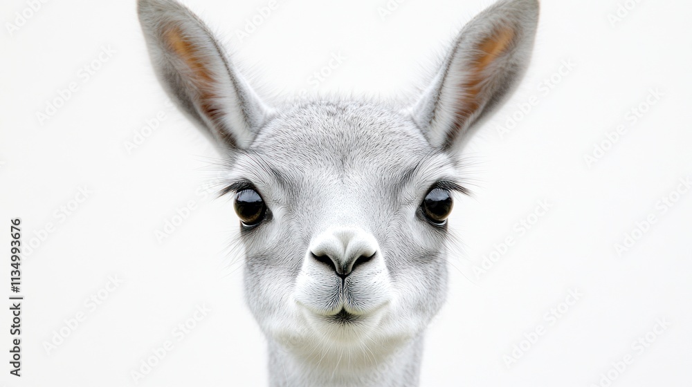 Obraz premium Enchanting portrait of a gentle white alpaca, radiating tranquility and allure