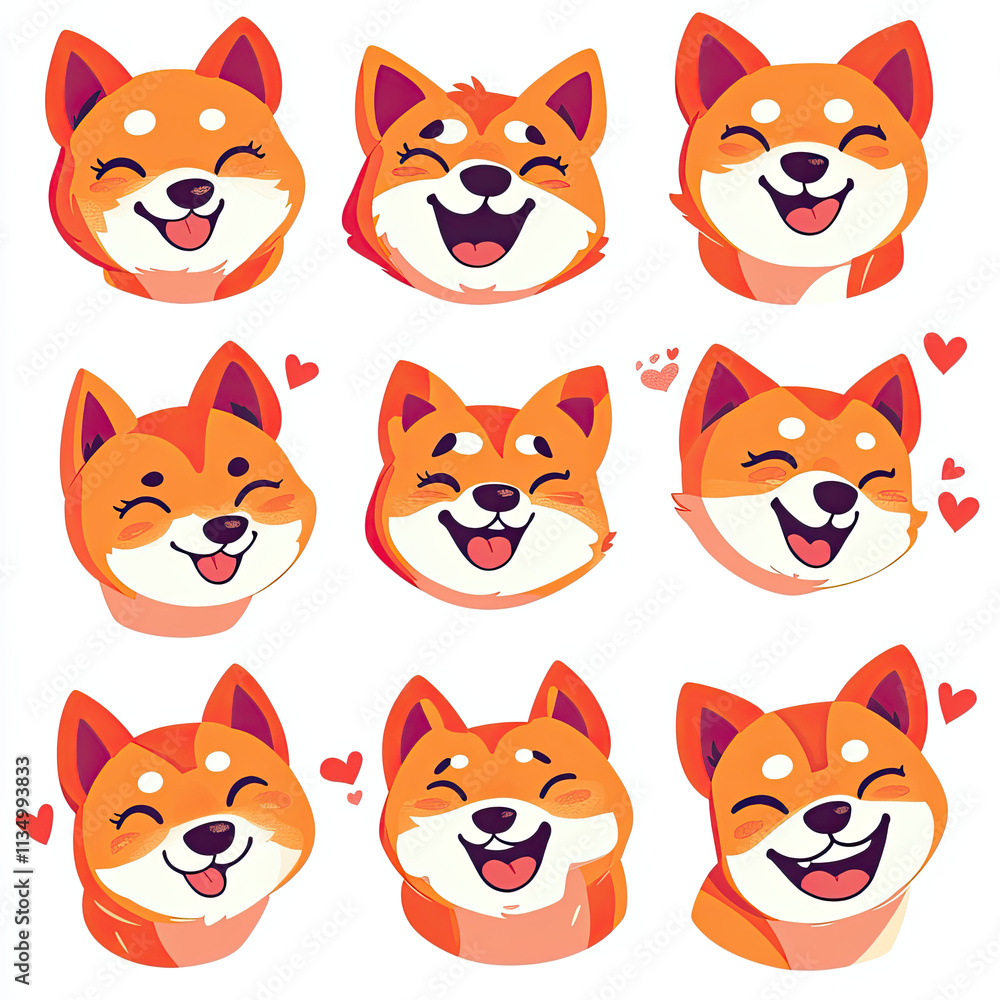 Fototapeta premium Joyful Shiba Dog Faces in Colorful Expressions