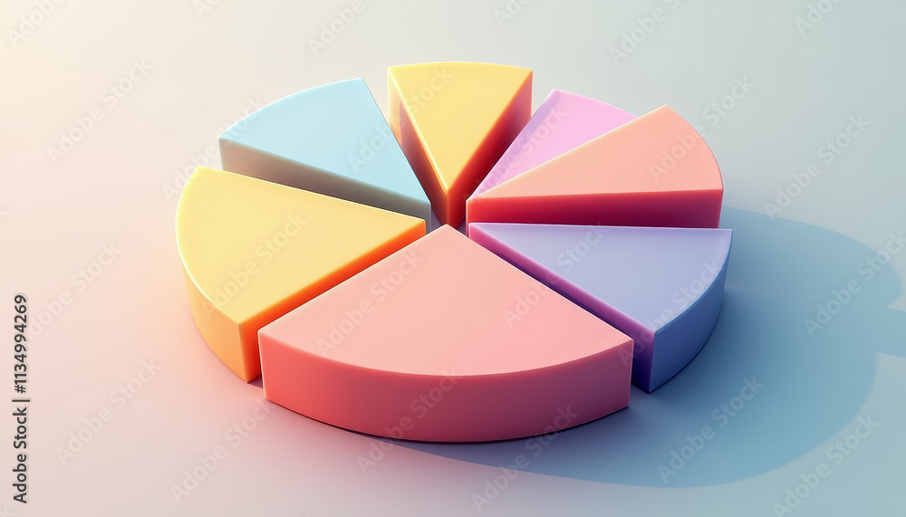 Obraz premium Colorful 3D circular pie chart with smooth segments in pastel colors for modern data visualization