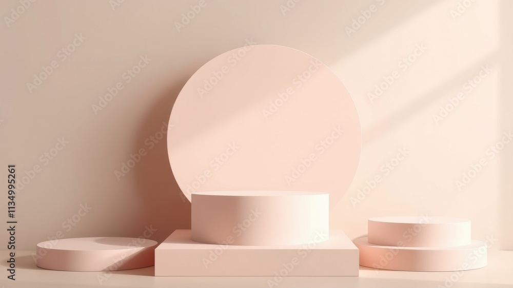 Minimalist Product Display with Pastel Pink Circular Platforms and Soft Light Minimalist Product Display with Pastel Pink Circular Platforms and Soft Light